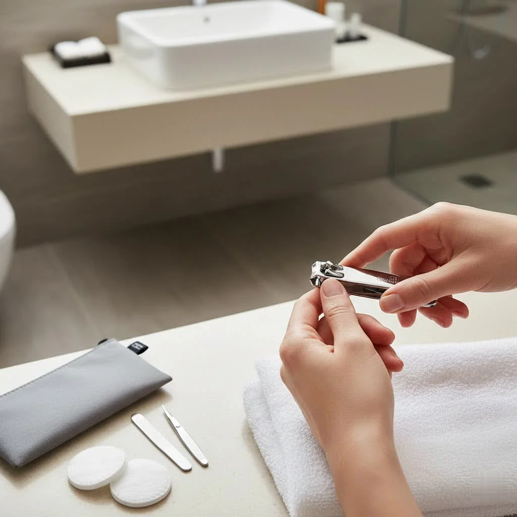 Close-up of a person using a high-quality nail clipper
